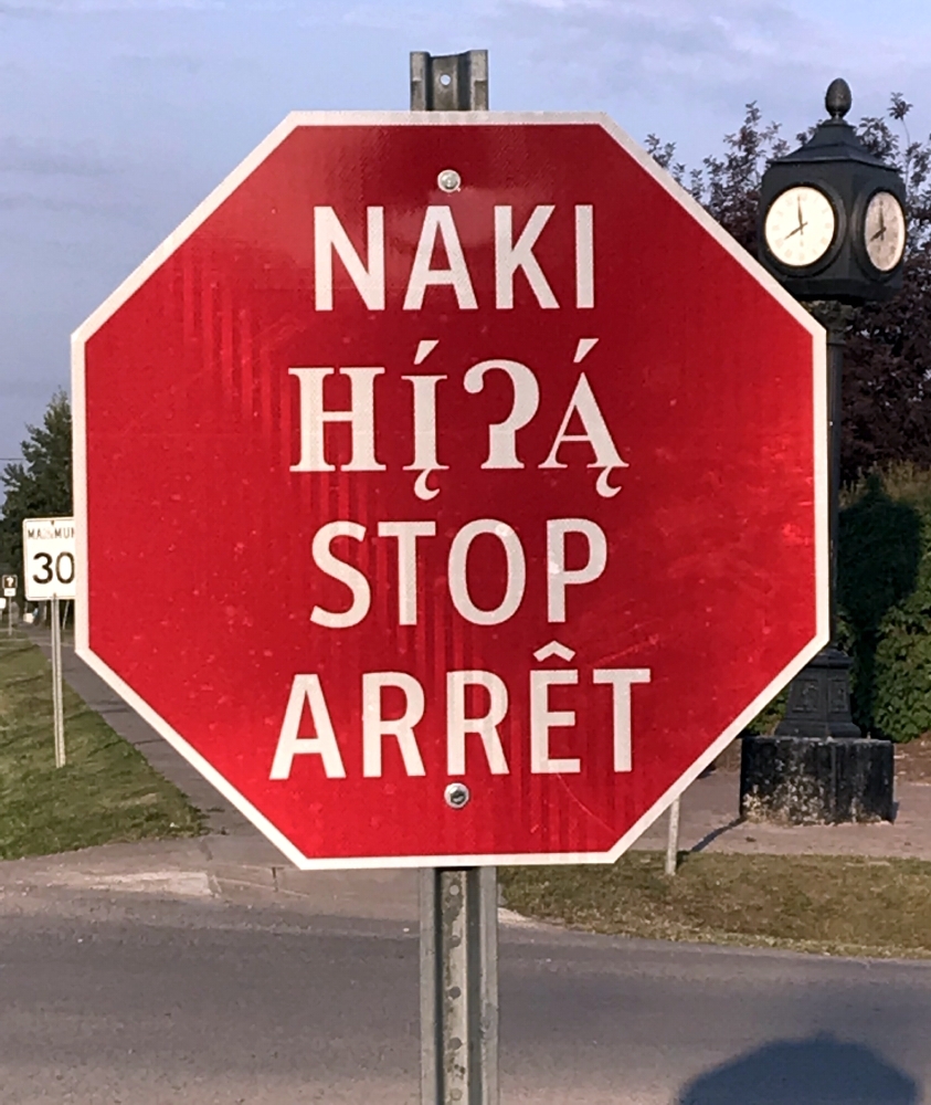 Fort Smith traffic sign in Cree, Chipewyan (Na-Dené), English, and French