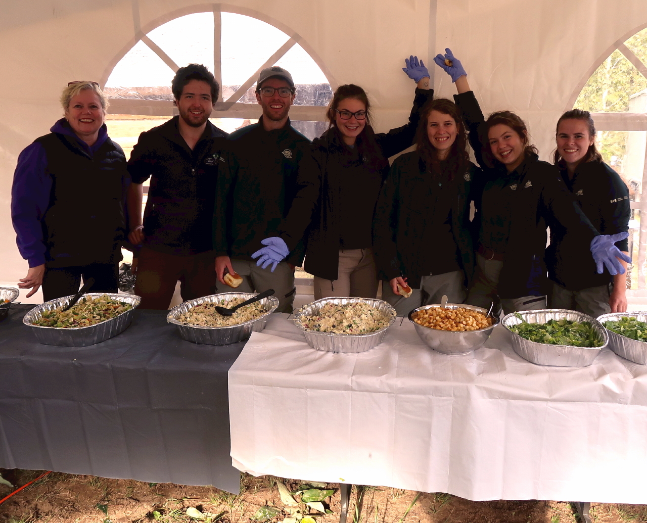 Volunteer chef (L) with the servers for the big Dark Sky dinner