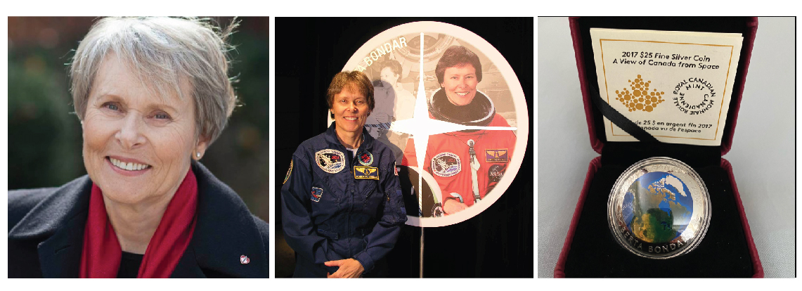 Three images of Roberta Bondar and her Coin