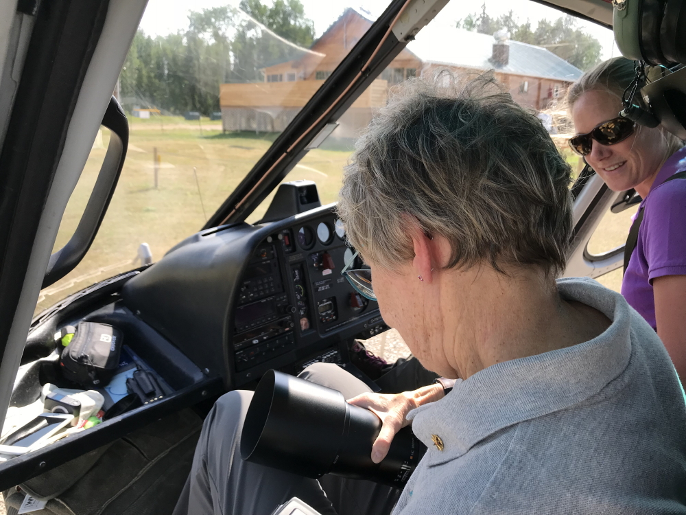 Final camera check as heli pilot Sarah Blancher counts down