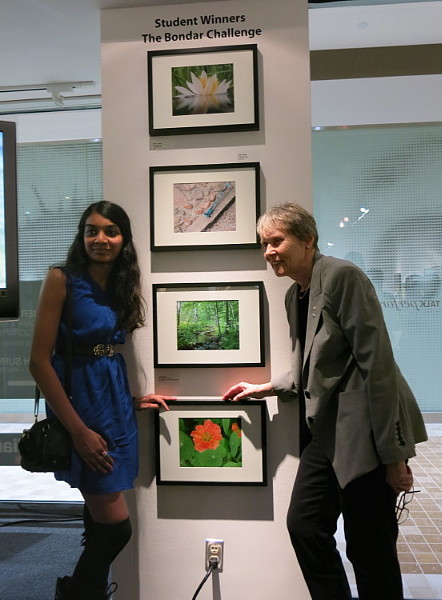 Dr Bondar with Arane Asokumar and her image "Nature’s Pattern" -- First Place Winner, 2014 Parkdale School Bondar Challenge