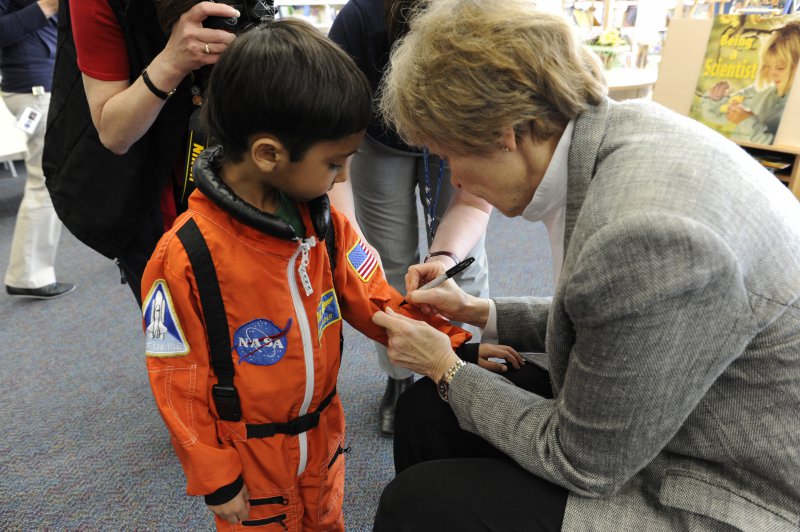 Student space cadet has suit autographed by Astronaut Roberta Bondar