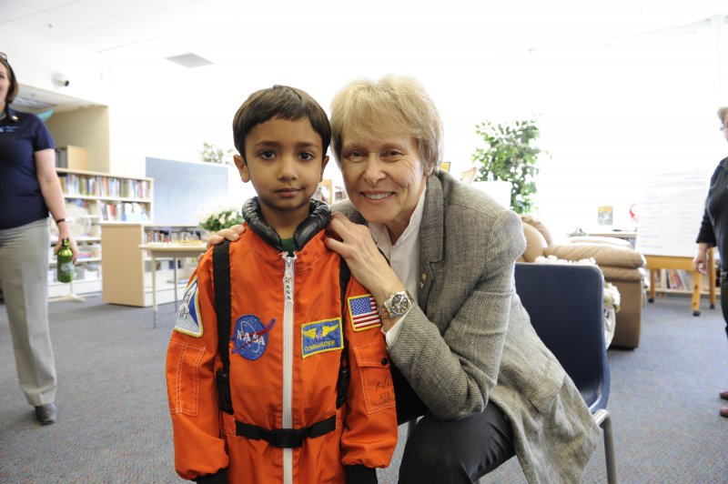 Student space cadet with Astronaut Roberta Bondar
