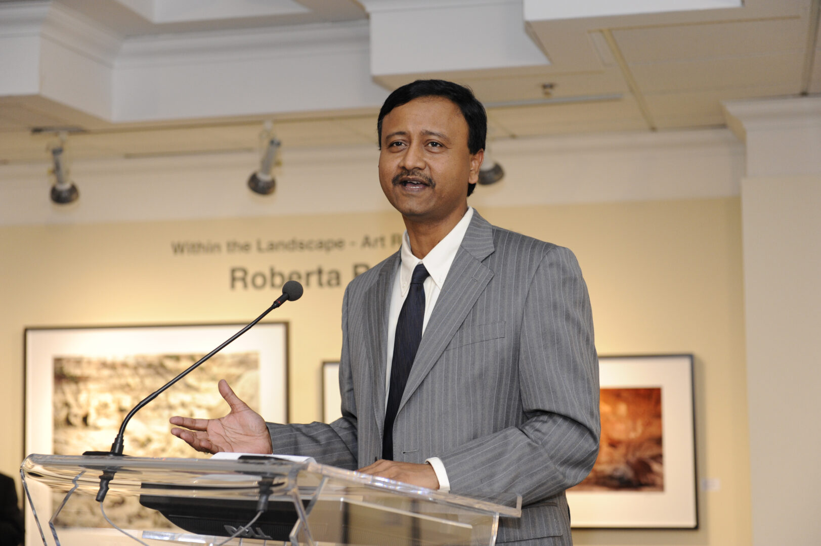 Kalyan Ghosh, Chief Commercial Officer, Essar Steel Algoma Inc. addresses gallery patrons at The Roberta Bondar Foundation's first Traveling Exhibition and Learning Experience