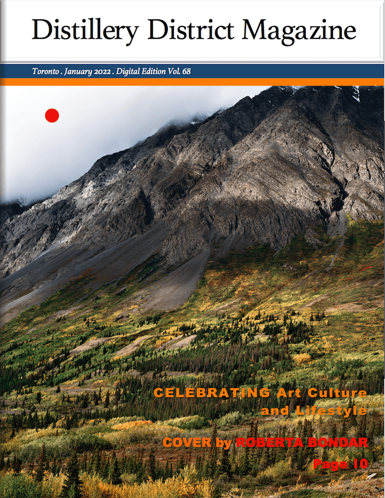 Cover of Distillery District Magazine featuring Roberta Bondar image of mountain