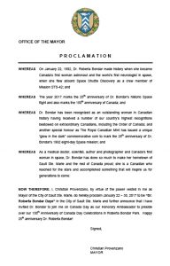 Screenshot of proclamation for Sault Ste. Marie Roberta Bondar Days