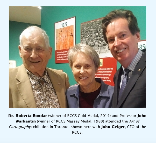 Professor John Warkentin, Dr. Roberta Bondar, and John Geiger, CEO, RCGS